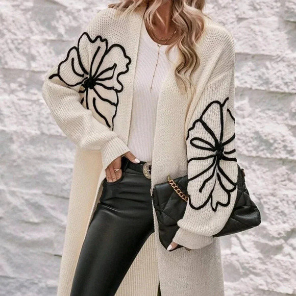 Floral Pattern Drop Shoulder Duster Cardigan - Picture 1 of 5